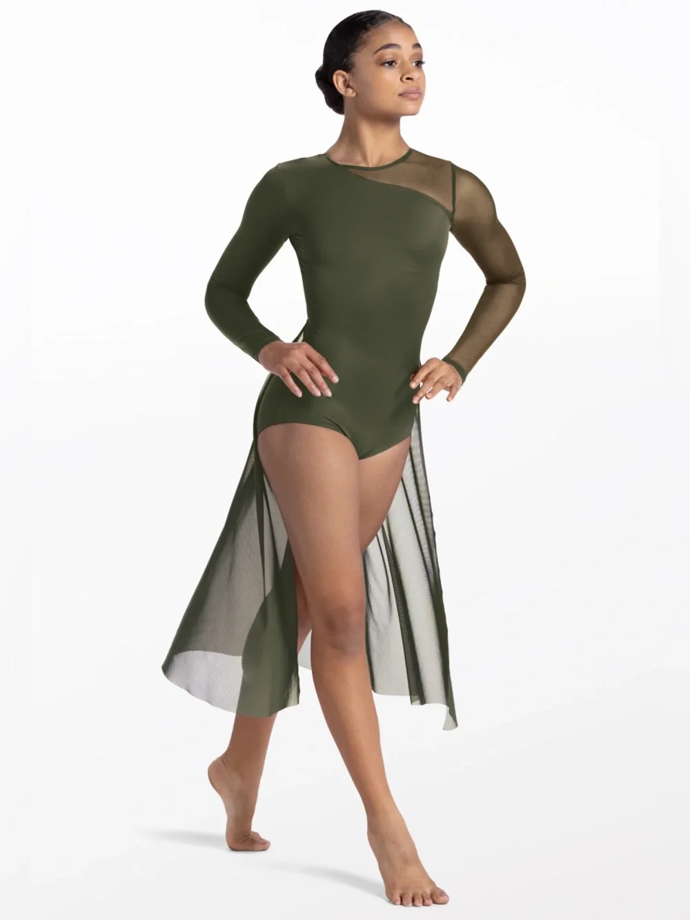 Weissman Balera dance costume olive green lyrical dress long sleeve 14423 LC chi